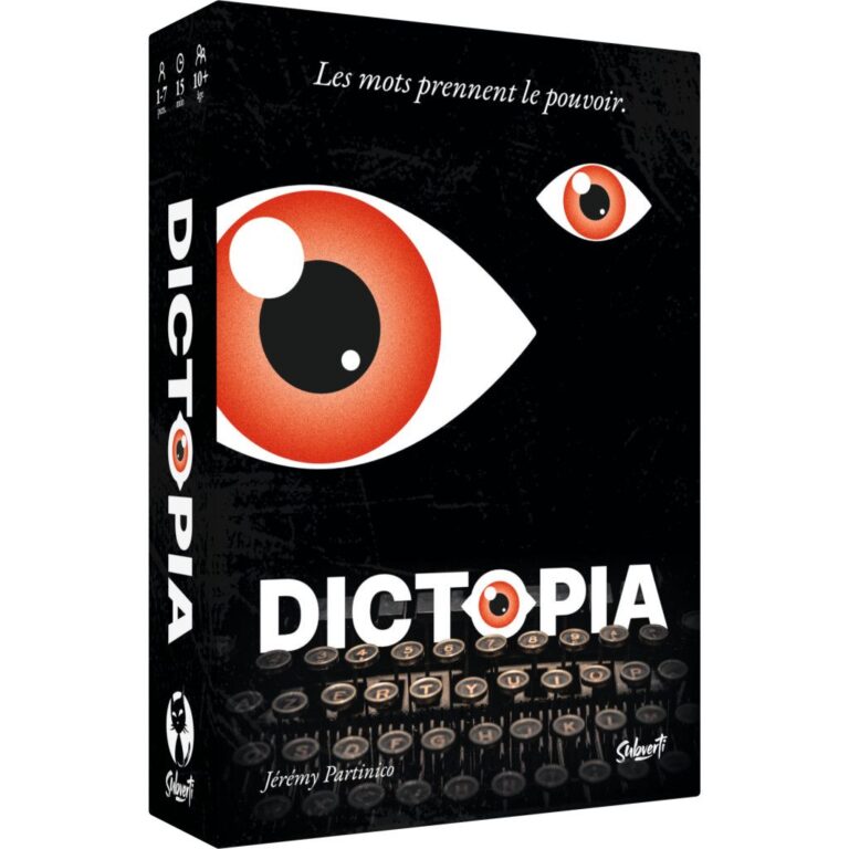 Boîte du jeu de société Dictopia avec son illustration.