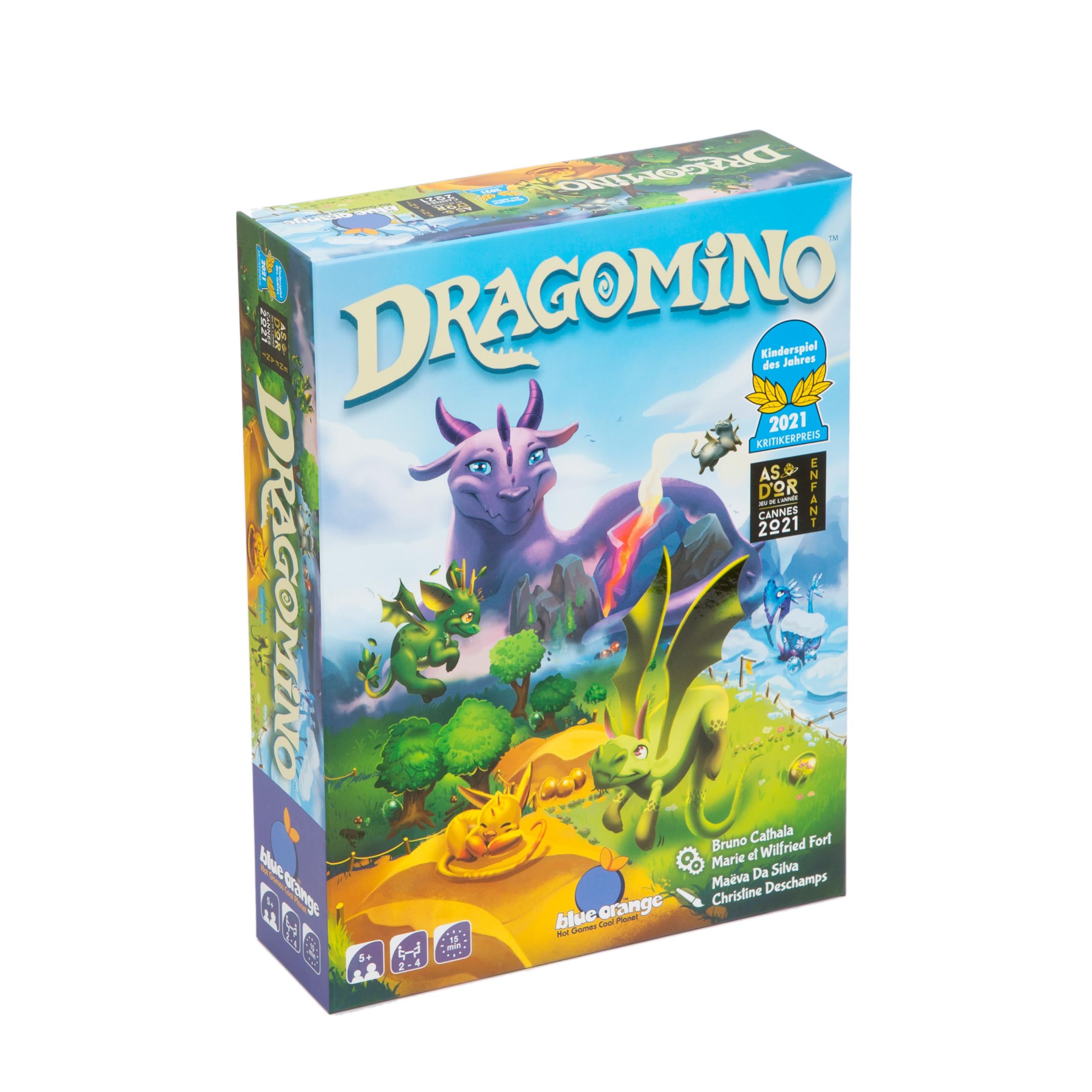 Boîte du jeu de société Dragomino et ses dragons.