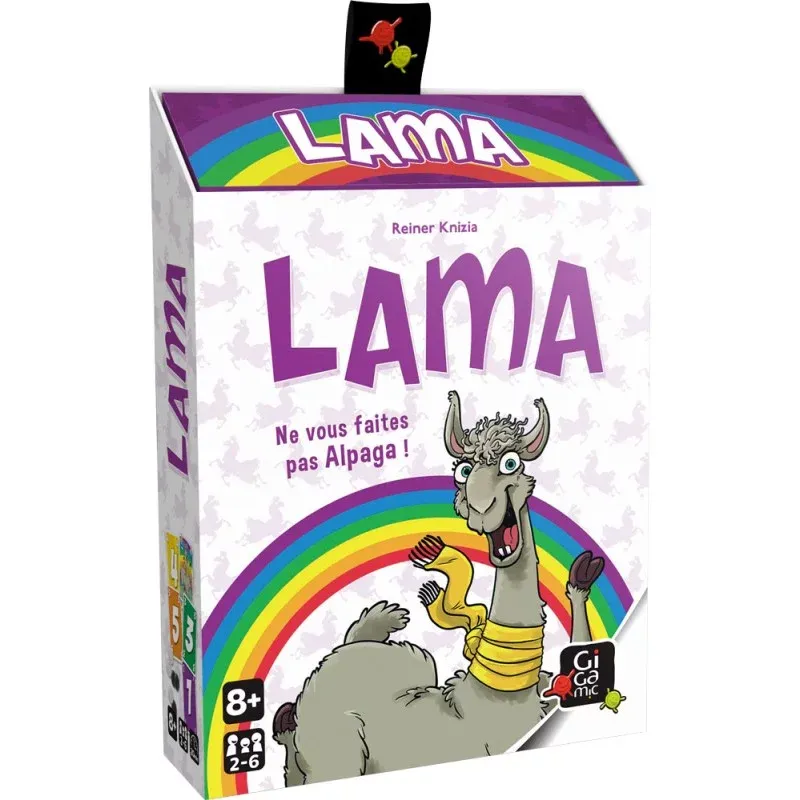 Boîte du jeu de société Lama avec son design coloré.