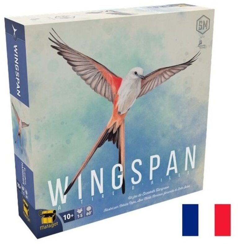 Boîte du jeu de société Wingspan illustrée par un oiseau.
