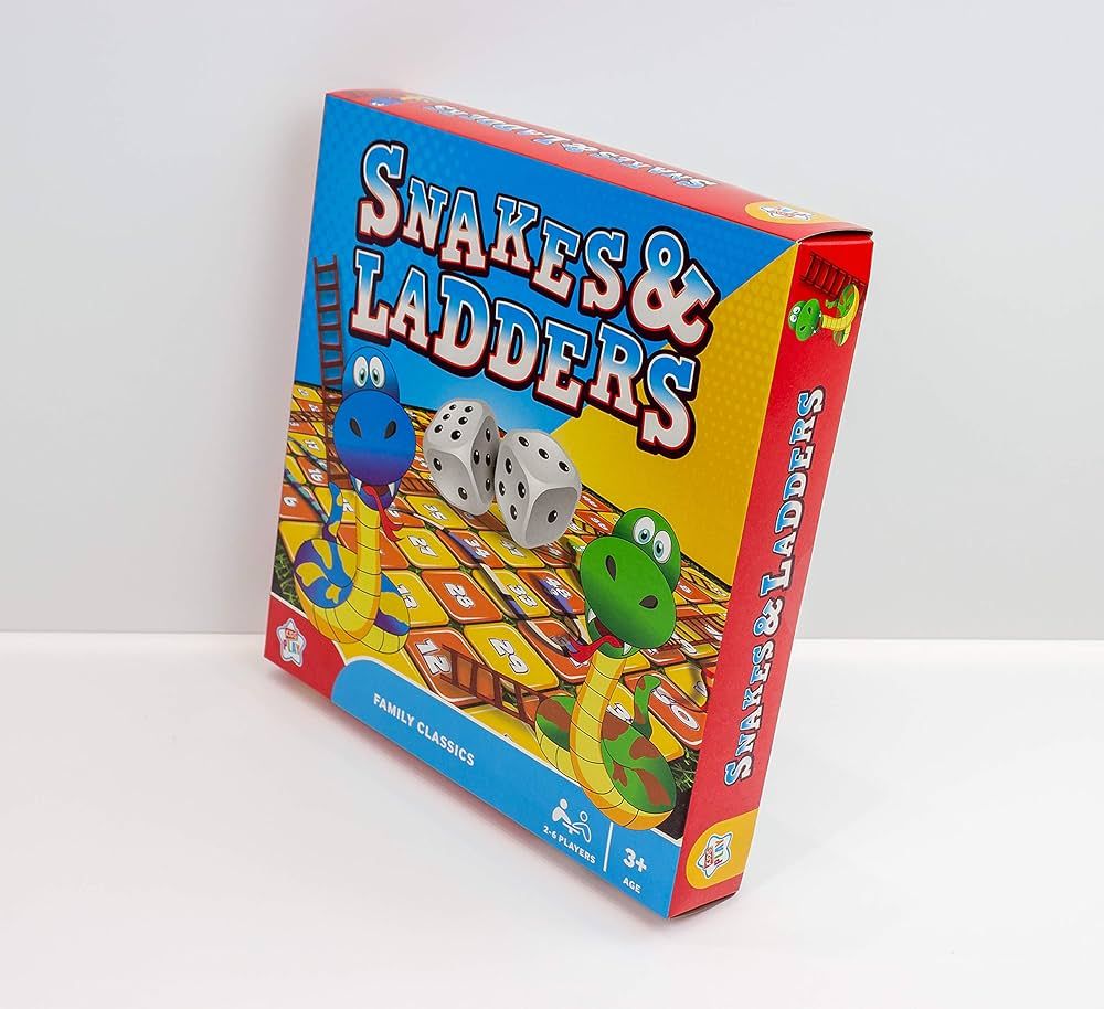 Boîte du célèbre jeu de société Serpents et échelles.