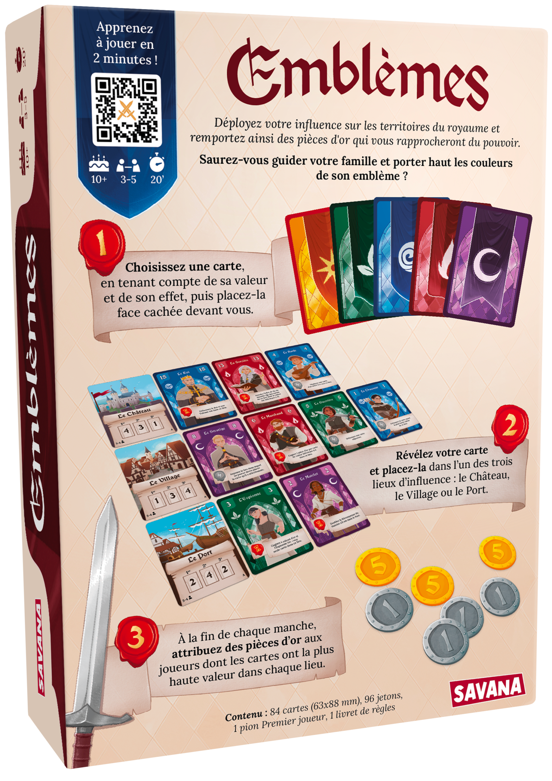 Détail des belles cartes illustrées du jeu de société Emblèmes.