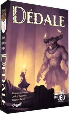 Gros plan sur les tuiles et cartes du jeu Dédale