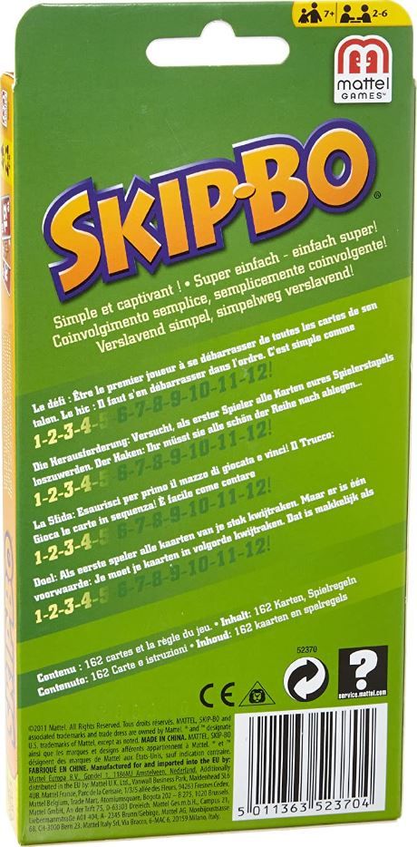 Détail sur les cartes numérotées et les jokers Skip-Bo.