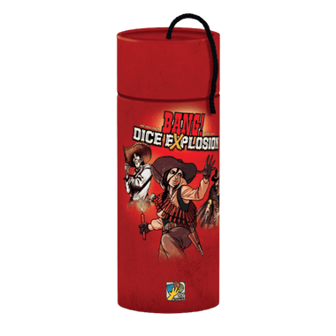 Détail des dés spéciaux et cartes du jeu Bang.