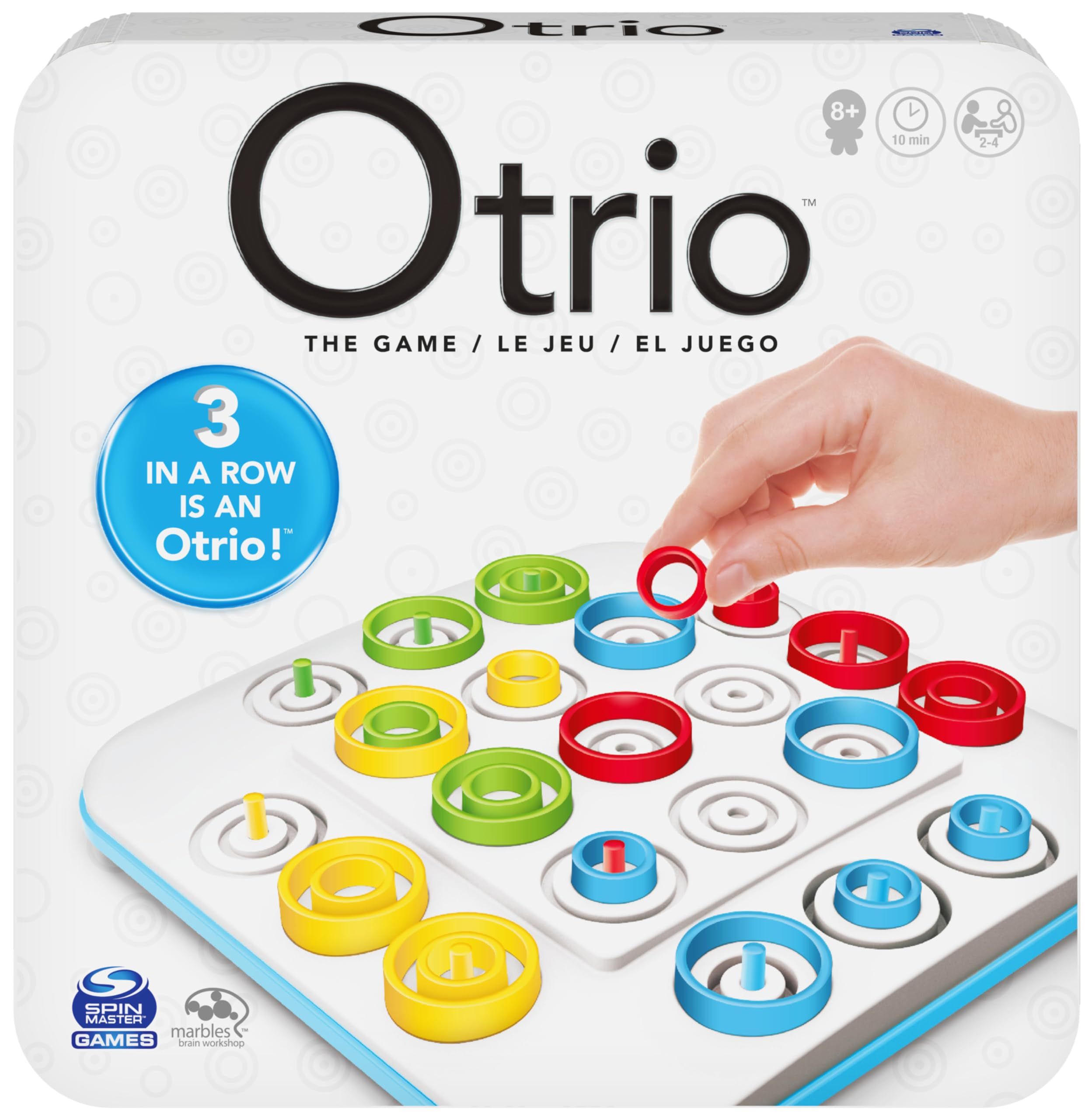Détail des anneaux concentriques colorés du jeu Otrio