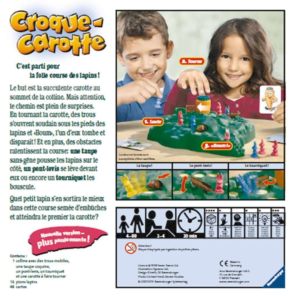 Détail des pions lapins colorés et des cartes du jeu.