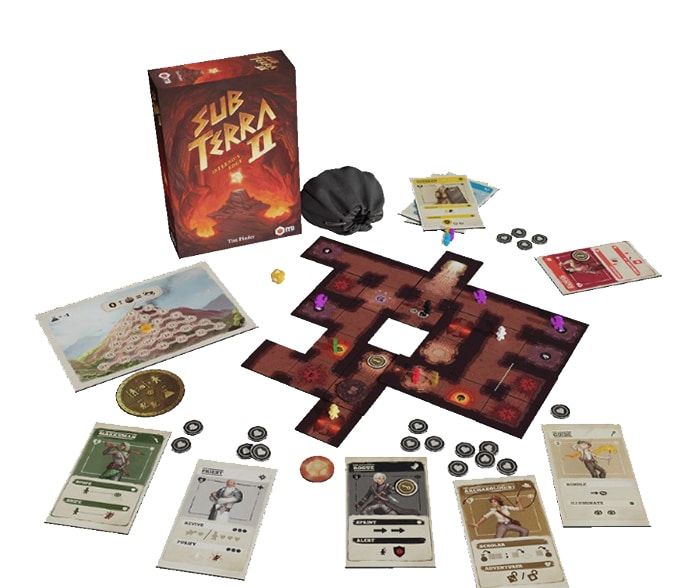 Détails des pions spéléologues et des cartes de Sub Terra