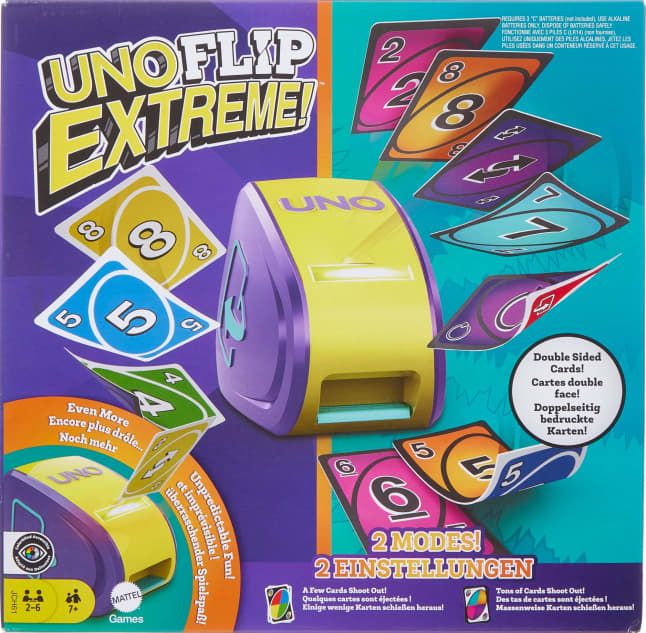 Gros plan sur les cartes d'action sombres Uno Flip