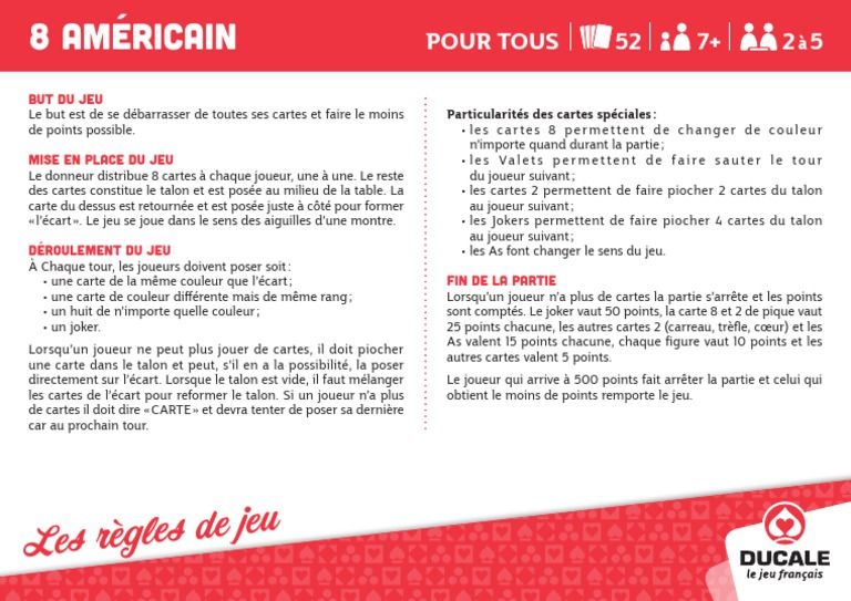 Vue générale des cartes distribuées pour le 8 Américain.