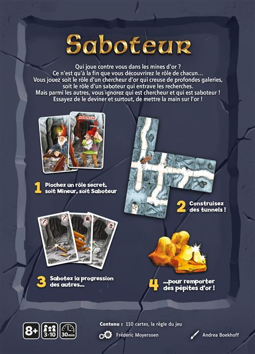 Vue generale du materiel et des cartes du jeu Saboteur