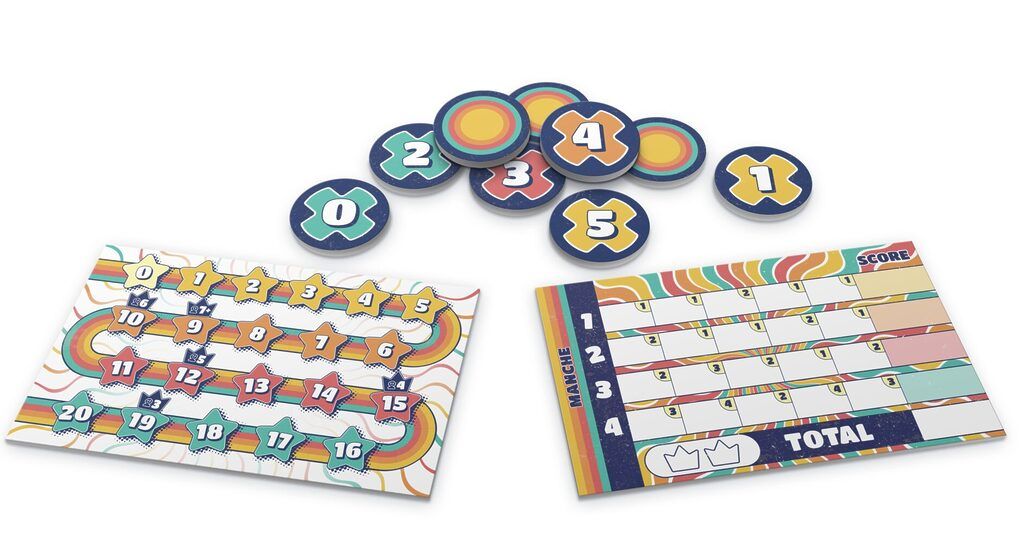 Vue d'ensemble du matériel complet du jeu Fifty