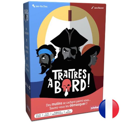 Matériel complet et éléments du jeu Traîtres à bord.