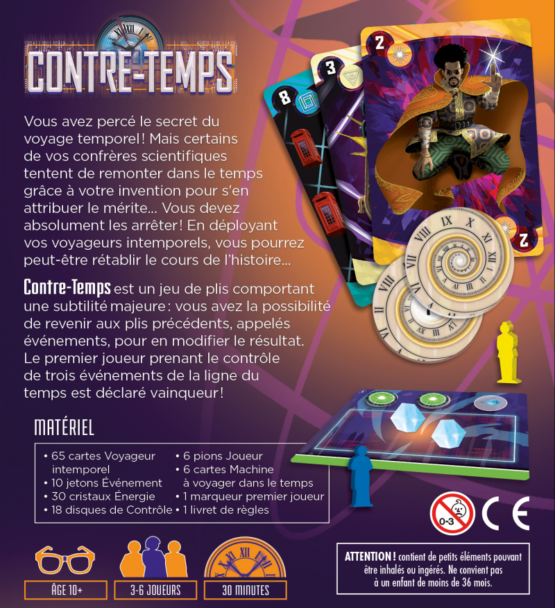 Vue generale du materiel et plateau du jeu Contre-temps.
