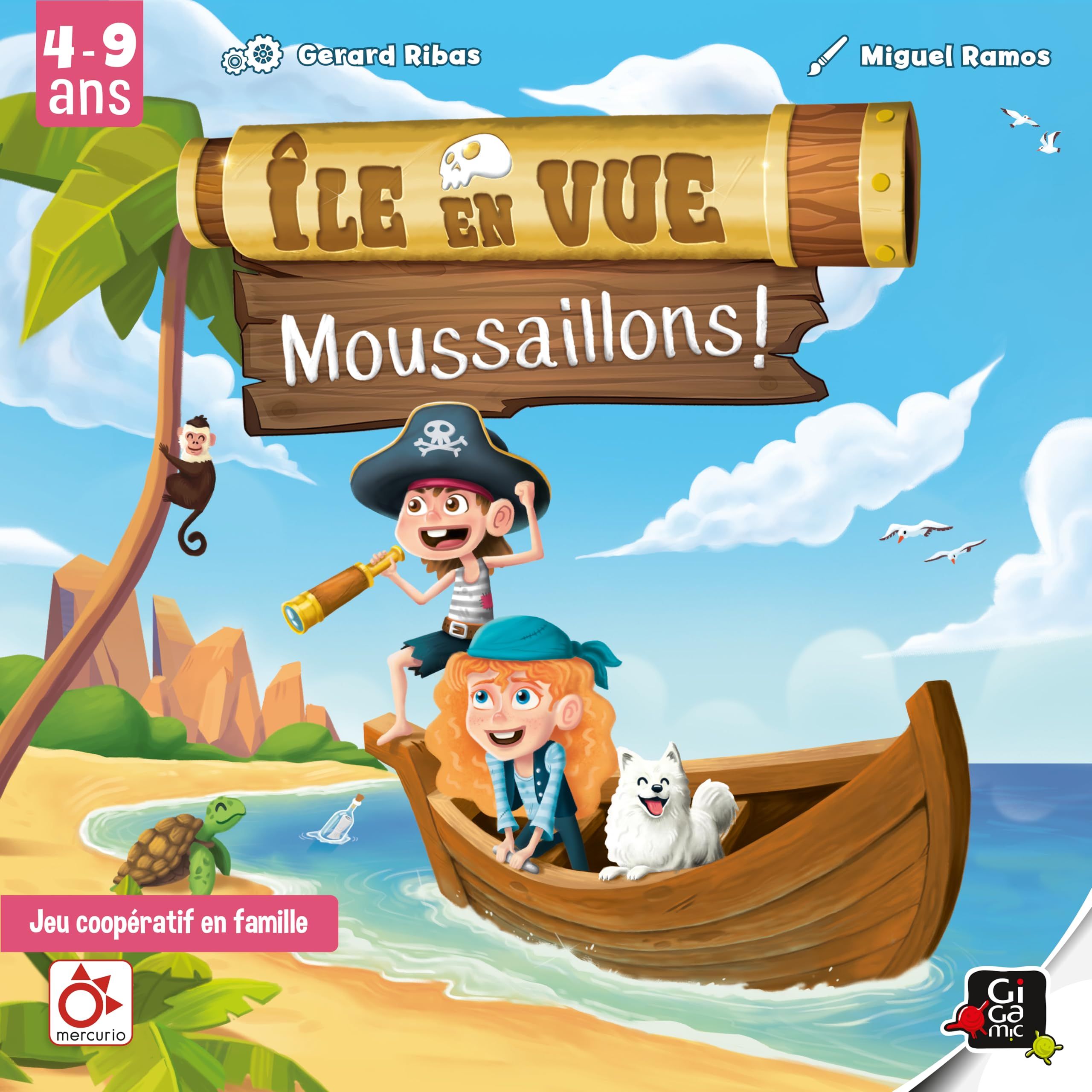 Vue complète du matériel du jeu Île en vue Moussaillons