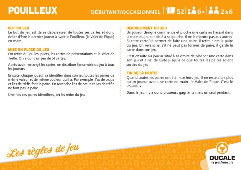 Ensemble des cartes étalées pour jouer au Pouilleux