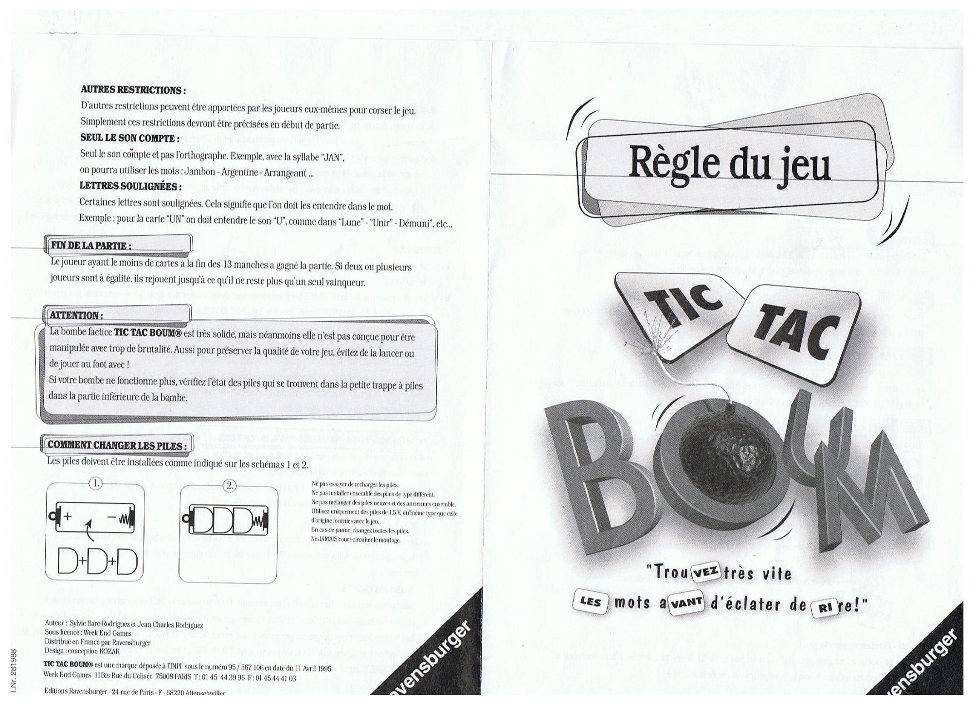 Vue générale du matériel du jeu Tic Tac Boum