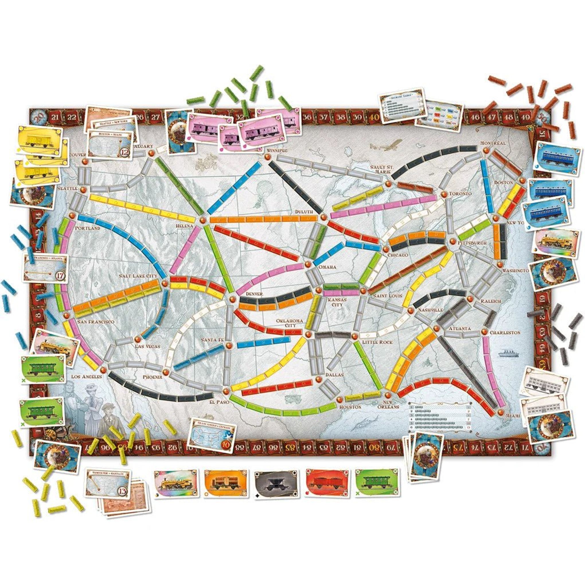 Plateau et matériel complet du jeu Aventuriers du Rail.