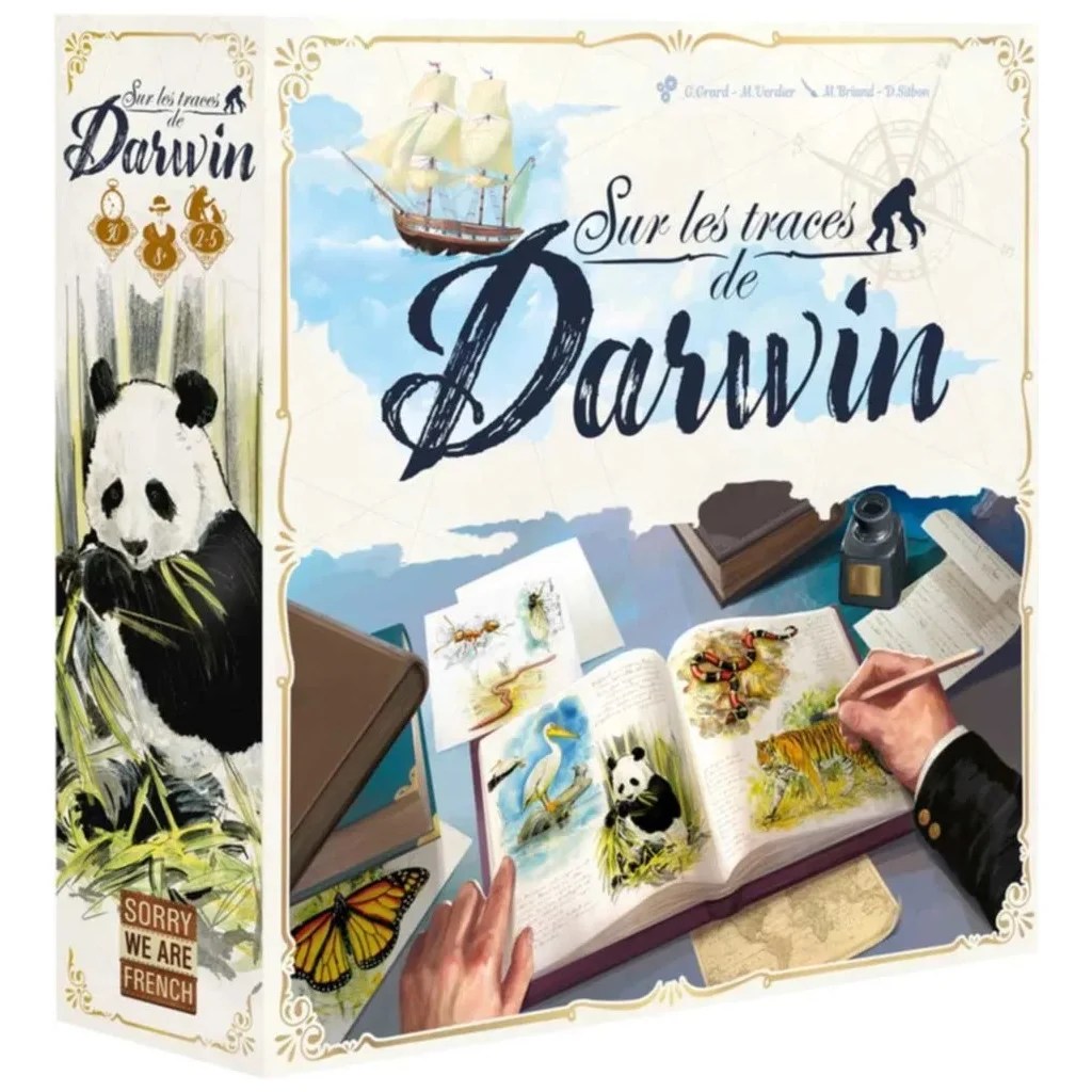 Vue générale du matériel du jeu Sur les traces de Darwin.