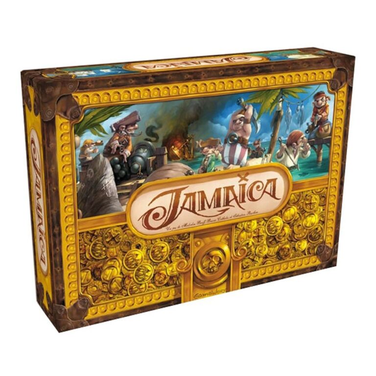 Boîte du jeu de société Jamaica avec illustration de pirates
