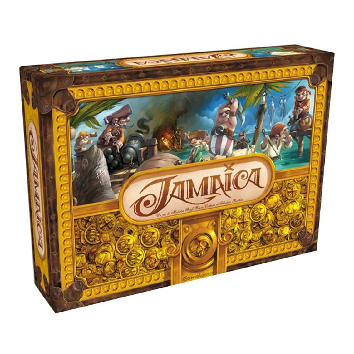 Boîte du jeu de société Jamaica avec illustration de pirates