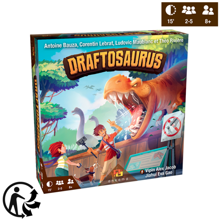 Vue de la boîte du jeu de société Draftosaurus
