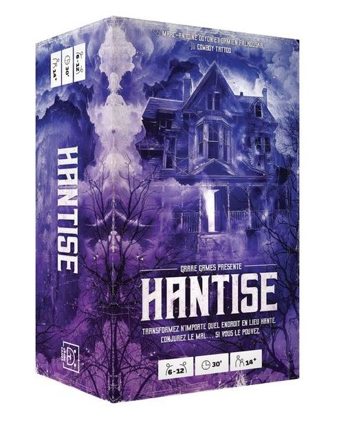 Boîte officielle du jeu de société Hantise vue de face.
