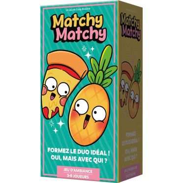 Boîte officielle du jeu de société Matchy matchy de face.