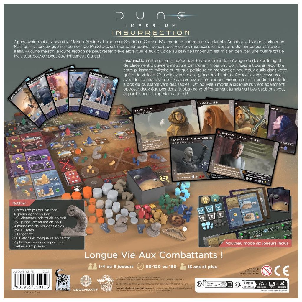 Détail des cartes et pions du jeu Dune Imperium