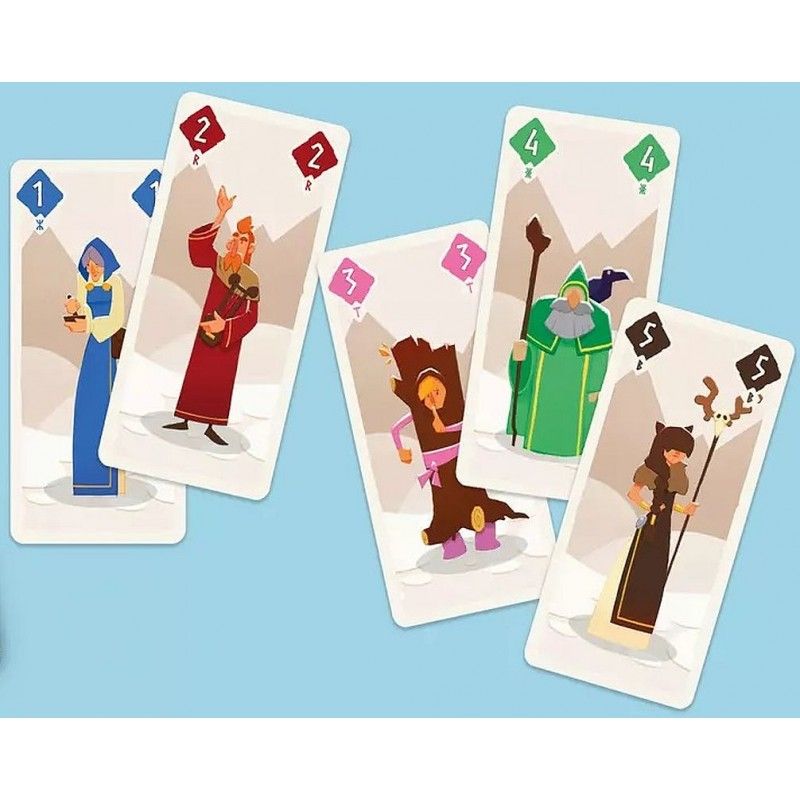 Détail des cartes et pions du jeu Odin.