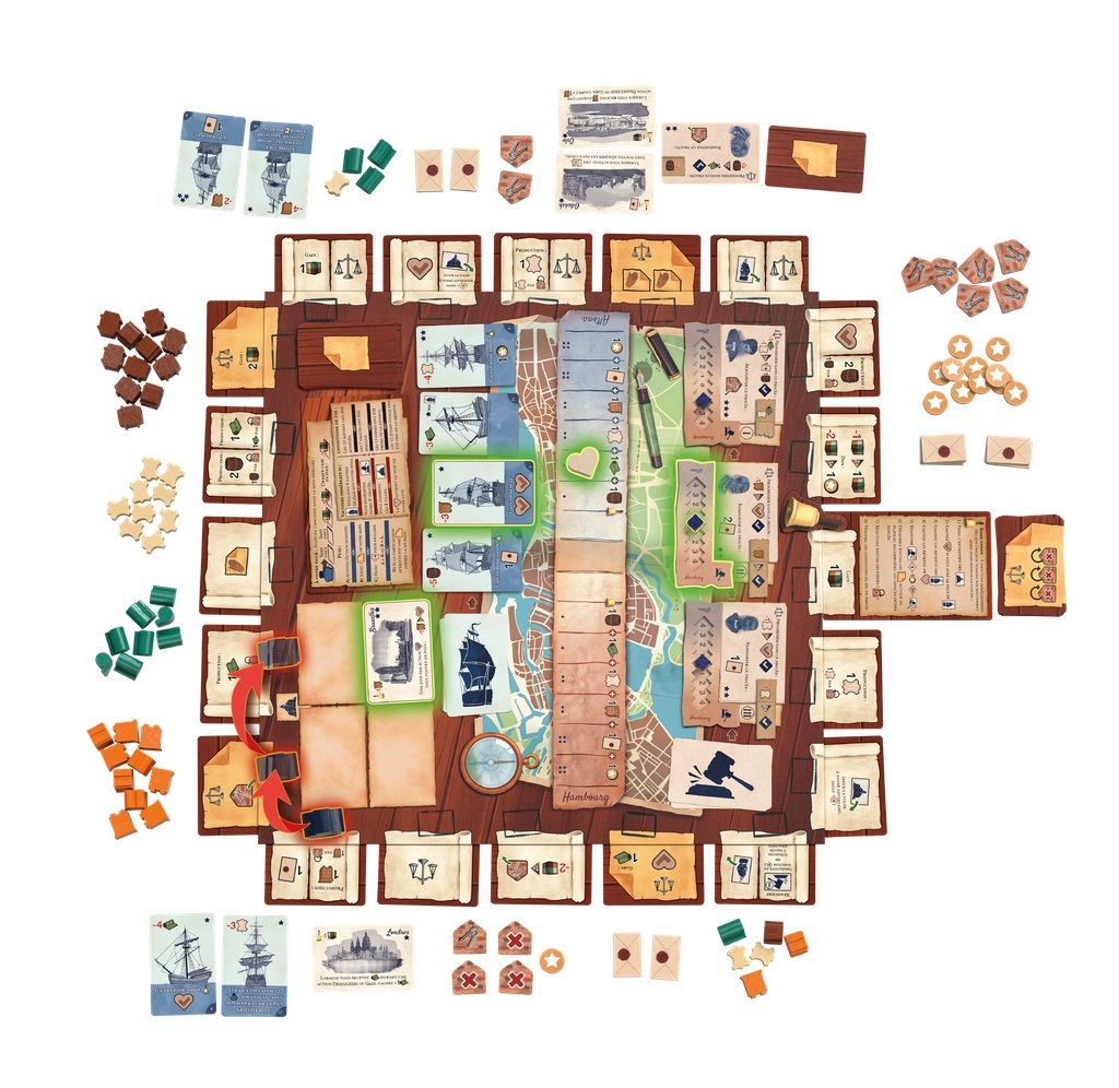 Détail des cartes et pions du jeu Les cités rivales