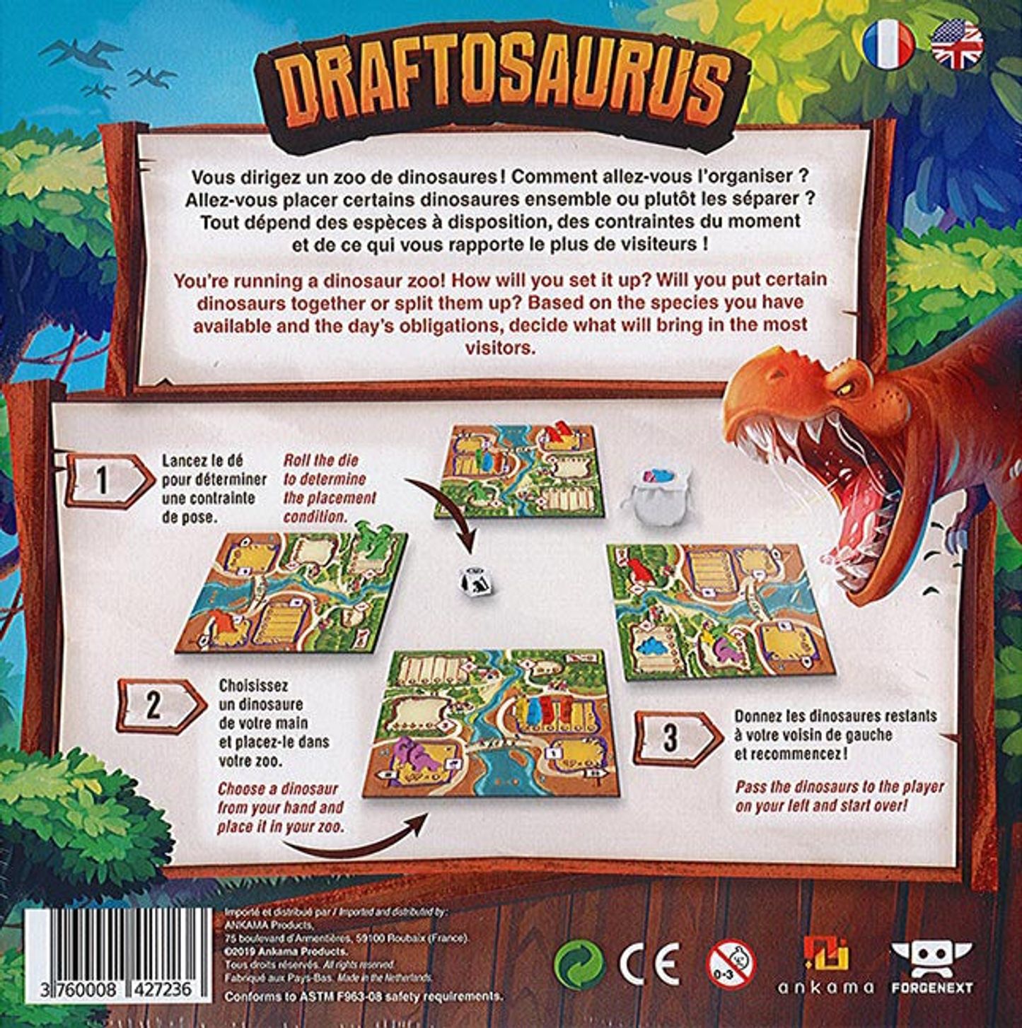Gros plan sur les pions dinosaures en bois du jeu
