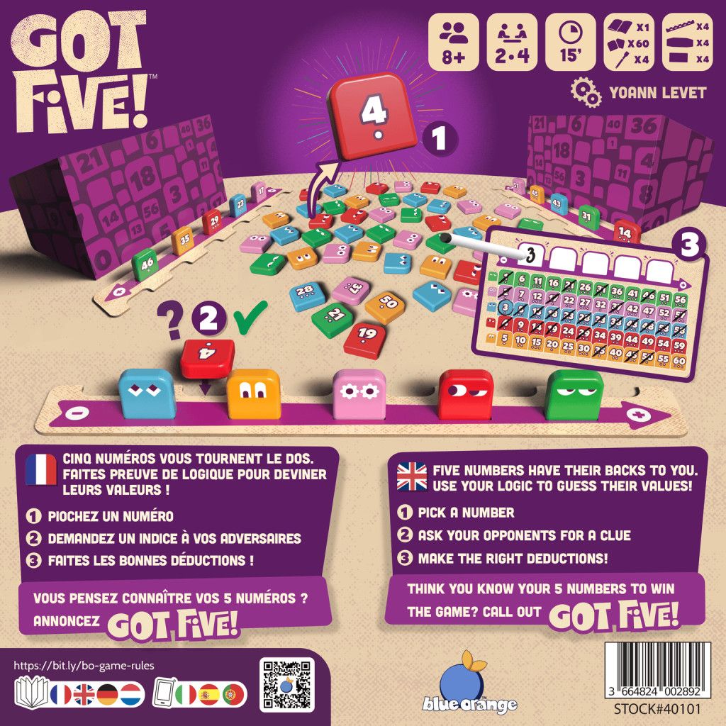 Vue generale du materiel de jeu de societe Got Five