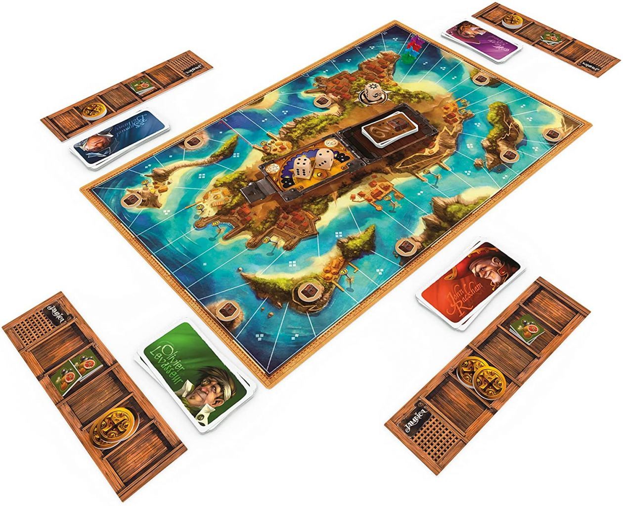 Vue générale du matériel et du plateau de jeu Jamaica