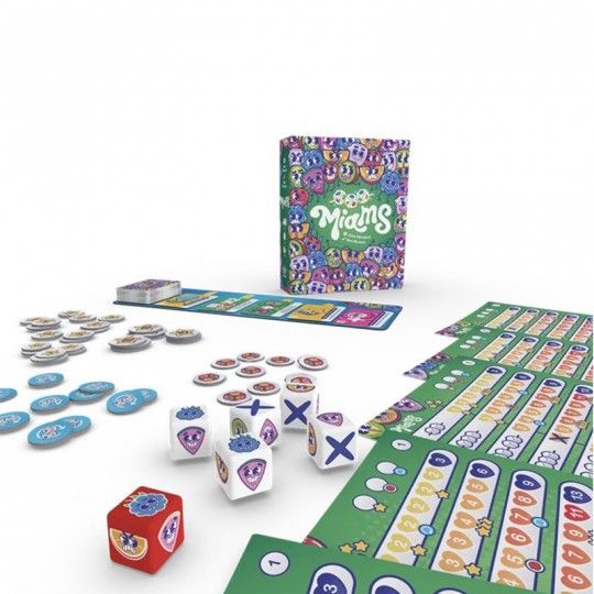 Vue générale du matériel pour le jeu de plateau Miams.