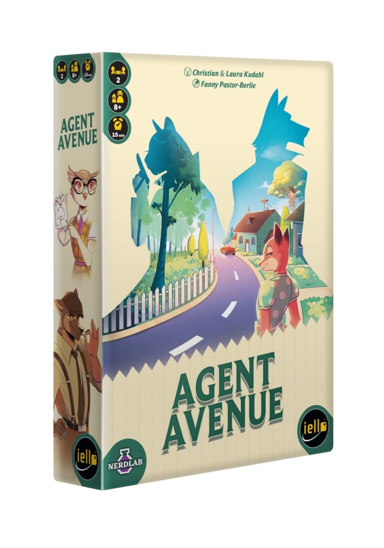 Boîte du jeu de société Agent Avenue et ses illustrations