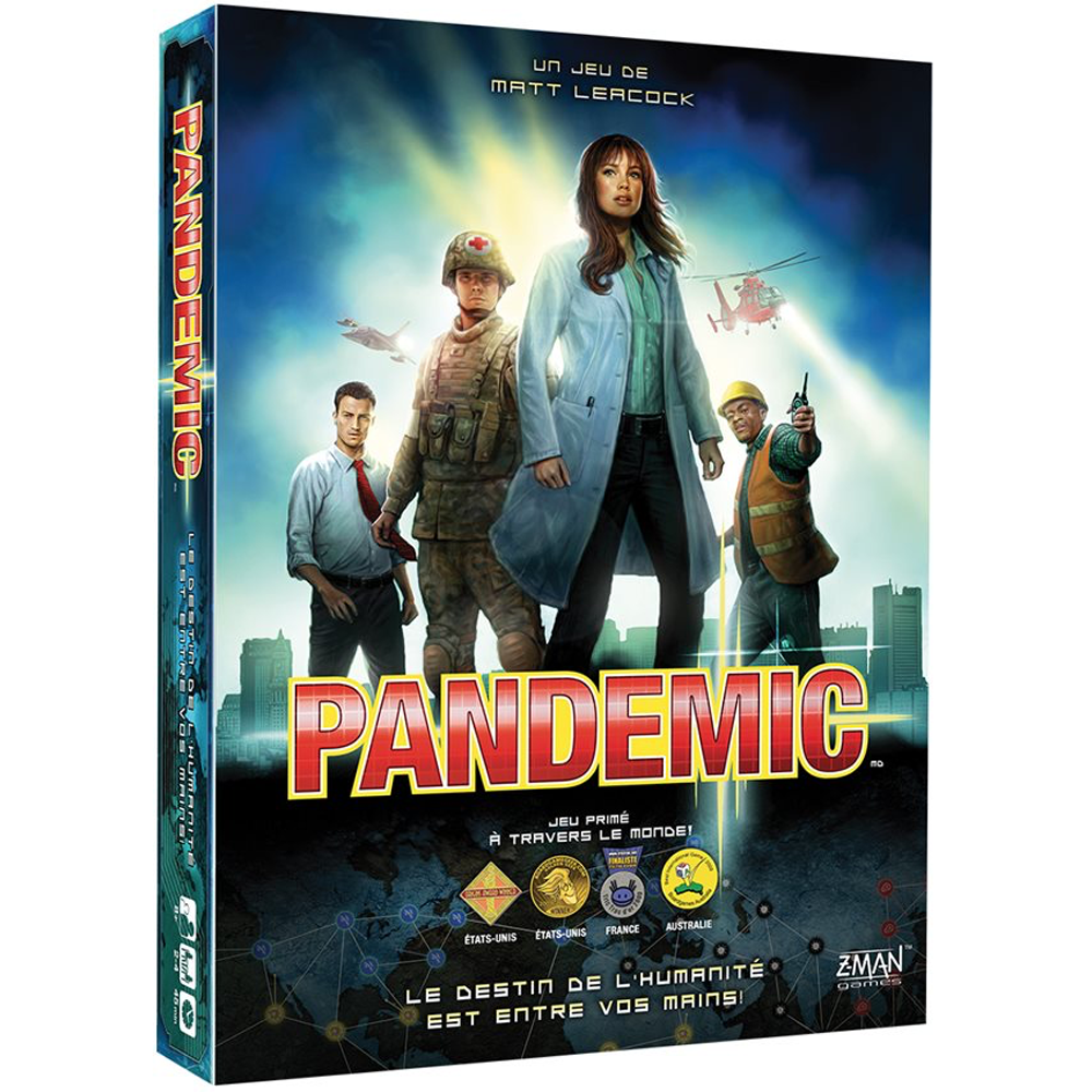 Boîte officielle du jeu de société coopératif Pandemic.