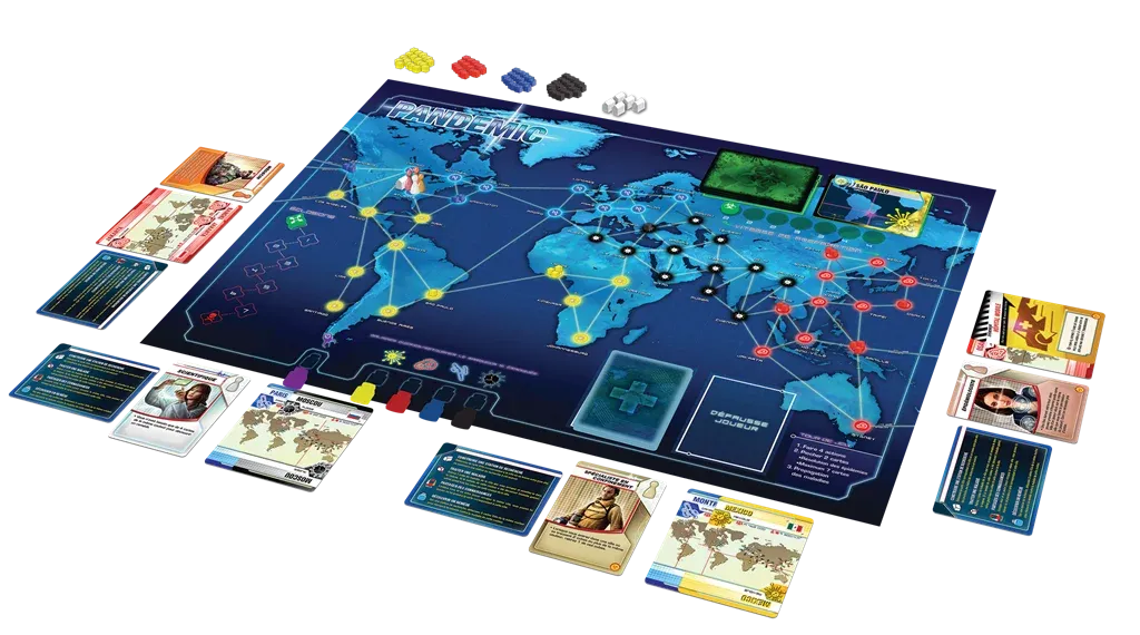 Détail des cartes épidémie et des pions de Pandemic.