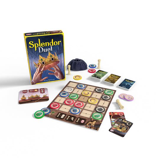 Détail des jetons pierres précieuses et cartes de Splendor Duel.