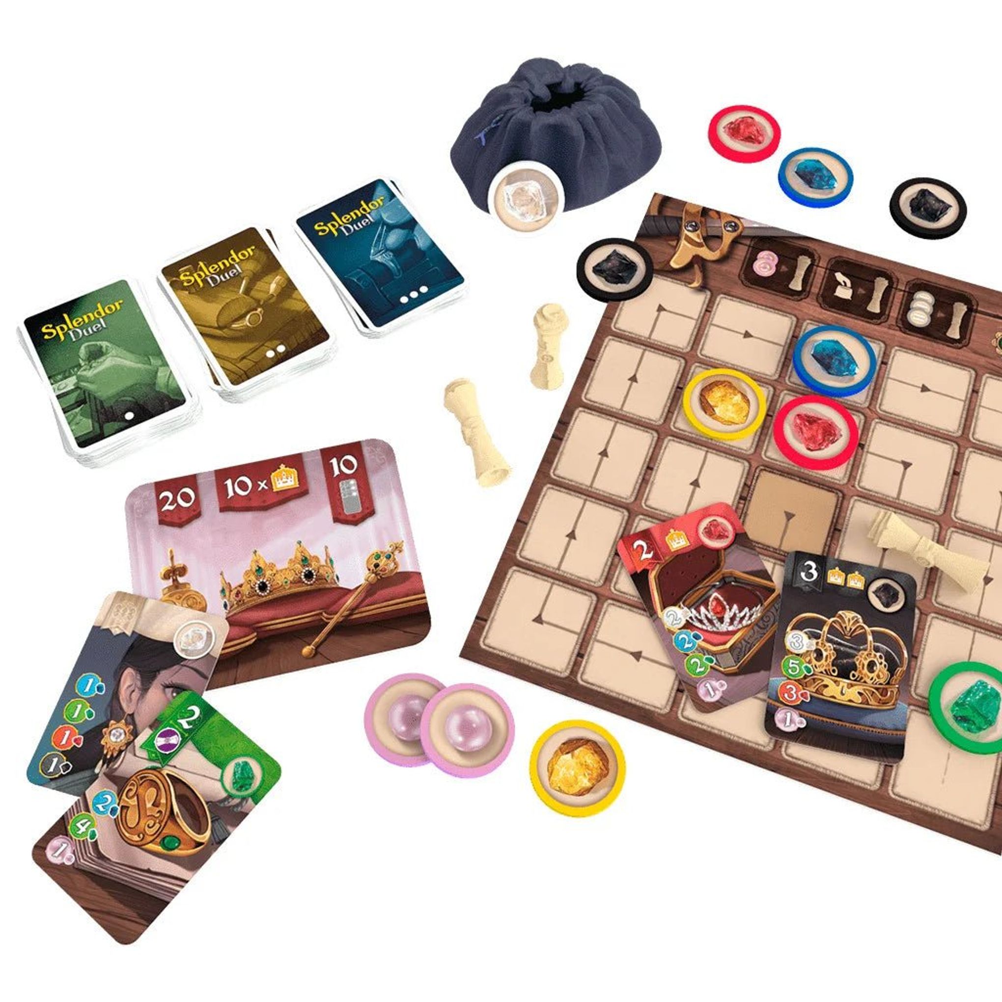 Mise en place détaillée et matériel du jeu Splendor Duel.