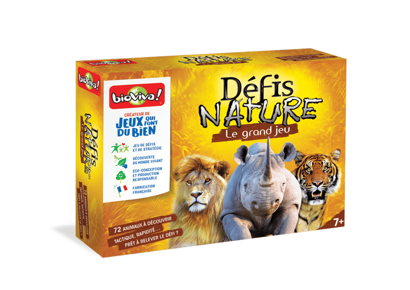 La boîte de jeu Défis Nature illustrée avec des animaux cibles.