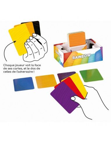 Detail des cartes colorees recto-verso du jeu Rainbow