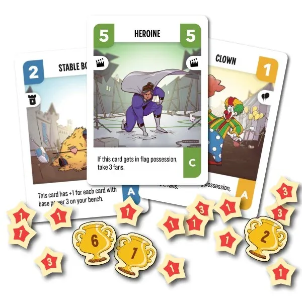 Gros plan sur les cartes de personnages du jeu Challengers