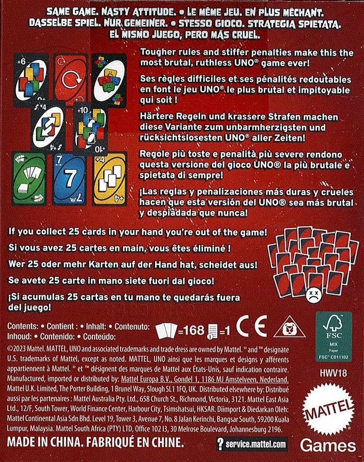 Vue générale des nombreuses cartes du jeu Uno No Mercy.