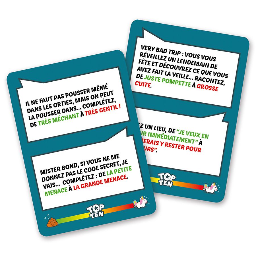 Vue générale du matériel du jeu de société Top Ten.