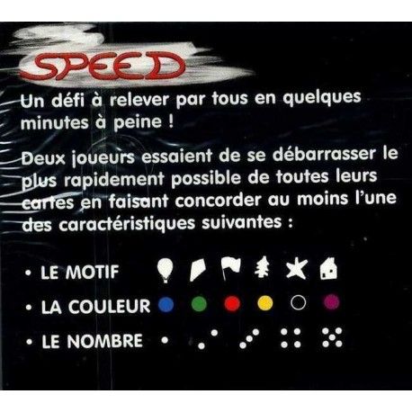 Vue d'ensemble du materiel et des tas de cartes Speed.