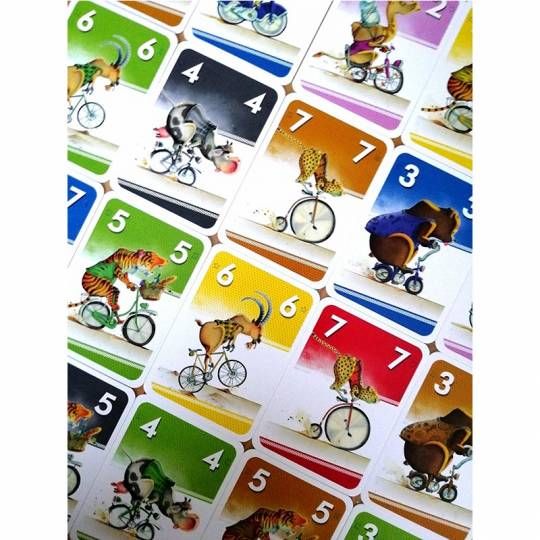 Vue generale du materiel et des cartes du jeu Velonimo.