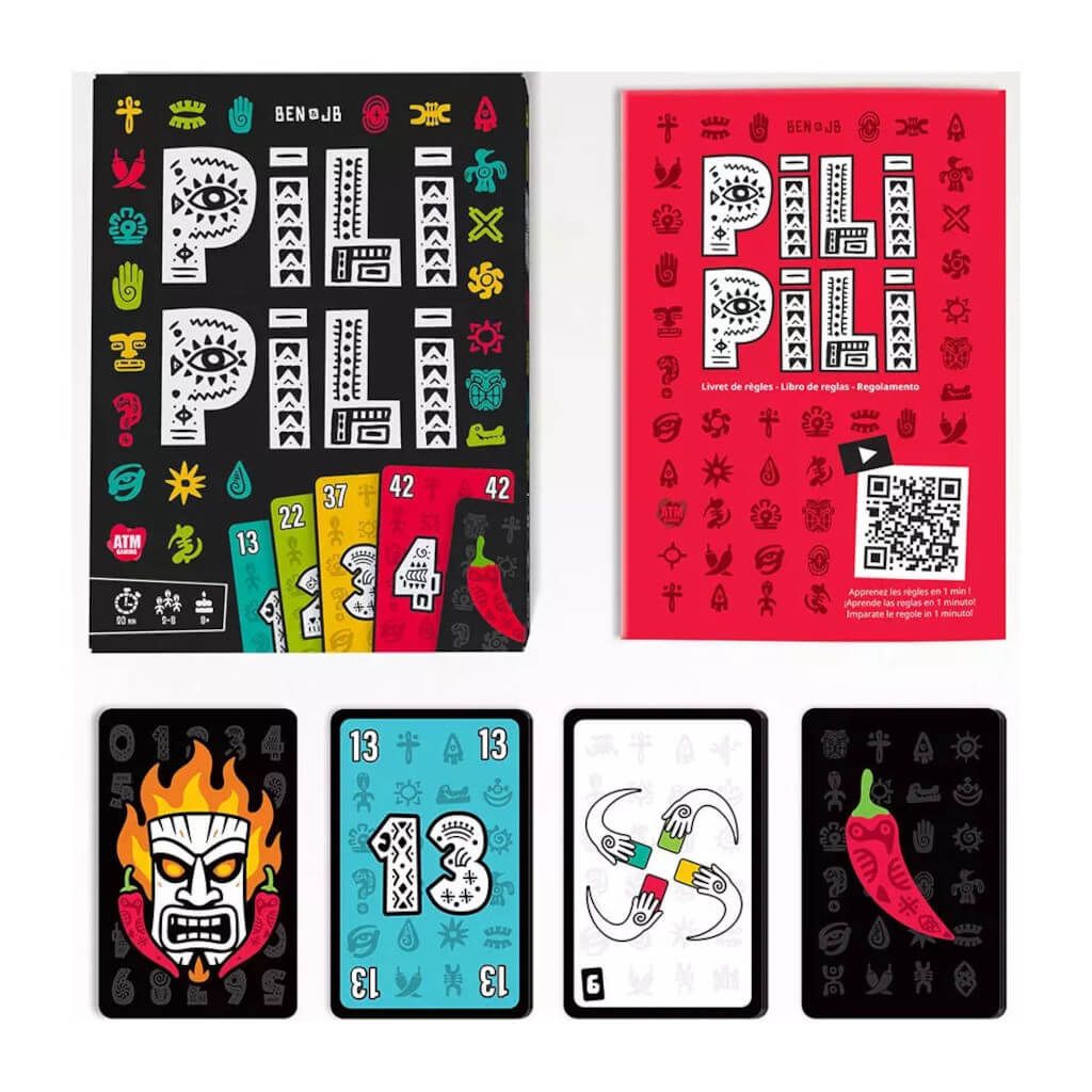 Vue générale du matériel du jeu de société Pili pili