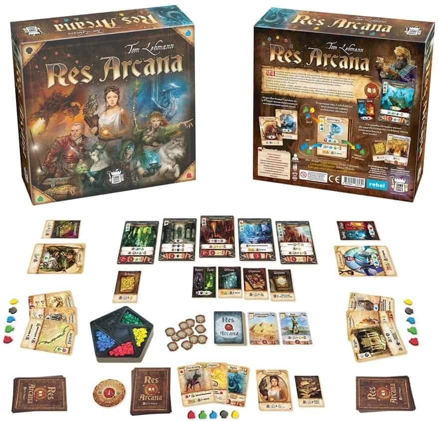 Vue générale du matériel de jeu de Res Arcana