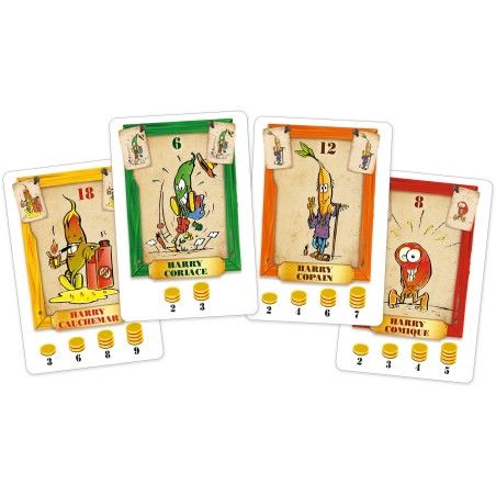 Vue densemble du matériel et des cartes du jeu Bohnanza.